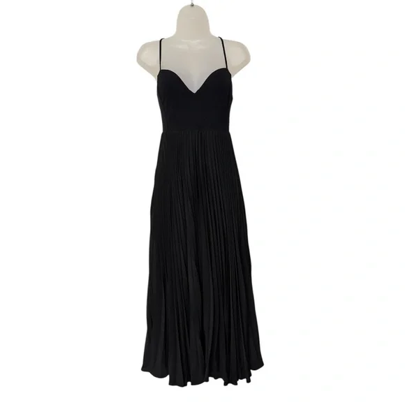 ANTHROPOLOGIE | $180 Sweetheart Bodice Pleated Midi Dress in Black, Size Small - Picture 6 of 12